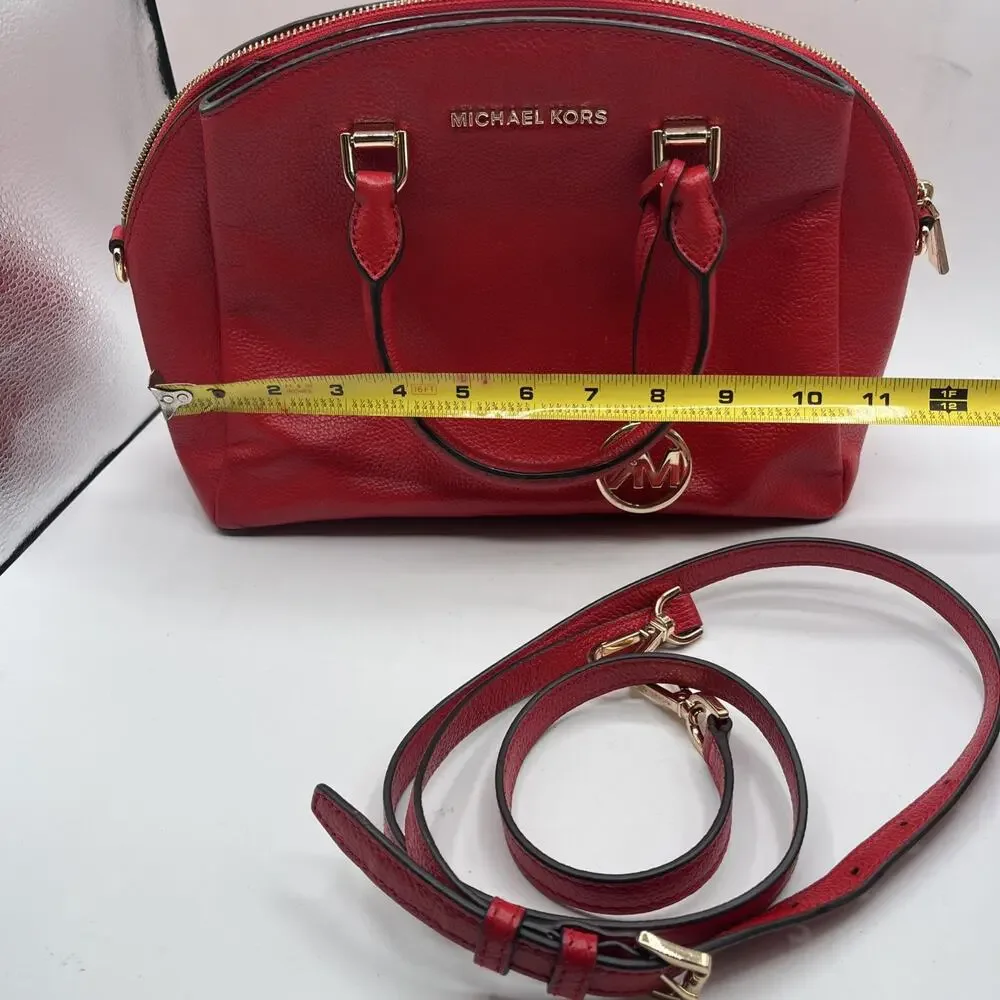Michael Kors Bright Red Dome Satchel Adele Scarlet Crossbody Bag Pebbled Leather